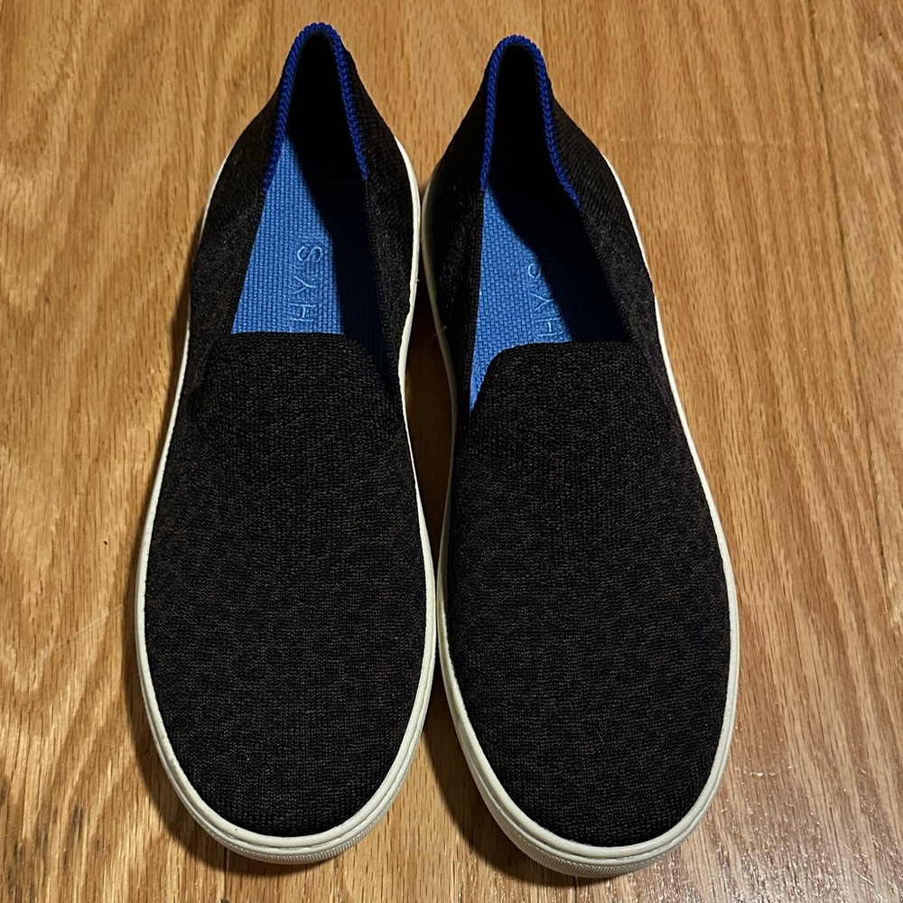 Rothy's Black and brown cheetah Slip-On Sneakers with Blue Interior NWOT